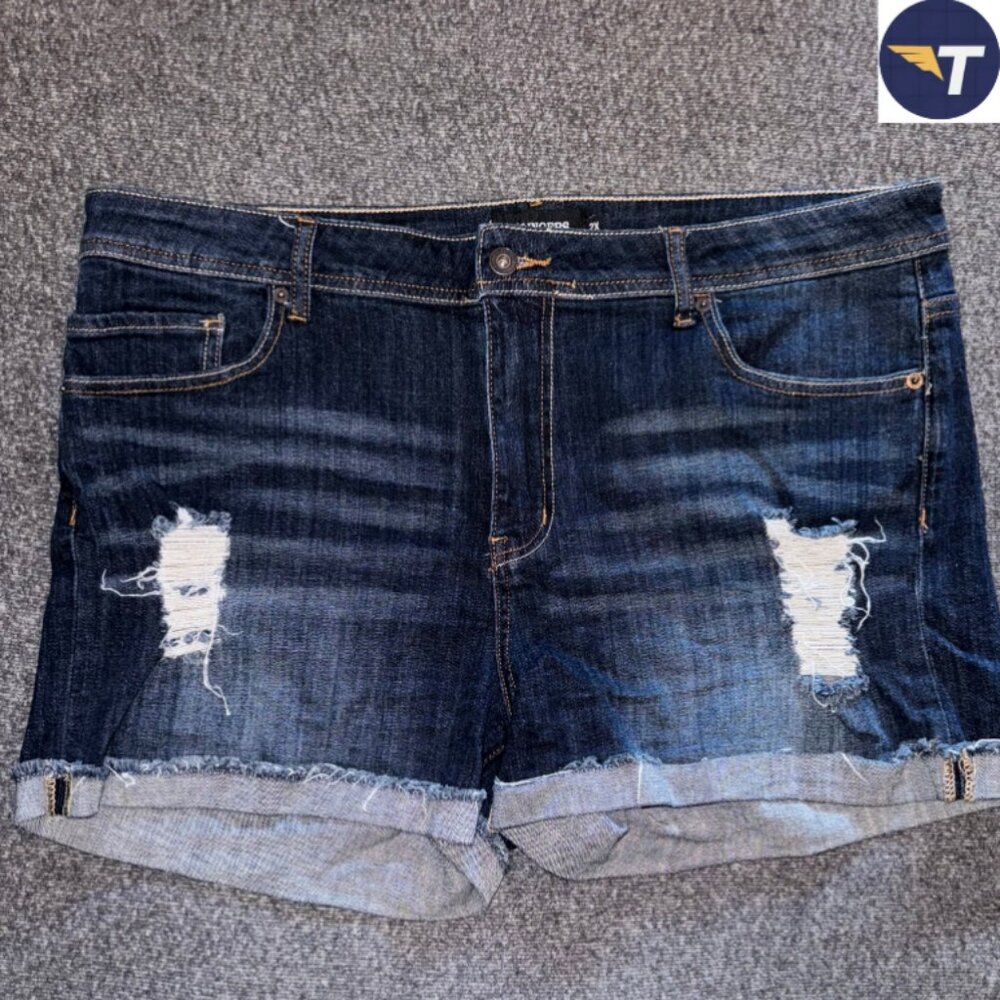Ripped Womens Deep Blue Jean Shorts (2XL)